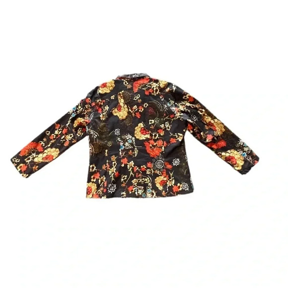 Chico’s Floral Full Zip Jacket Brown with orange blue and tan women’s small - Picture 5 of 8
